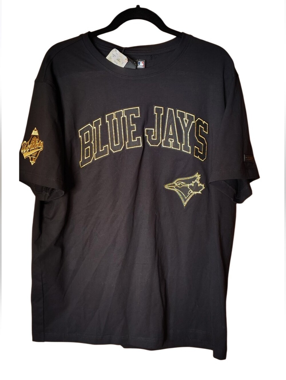 Blue Jay Black Baseball T‑Shirt with Gold Team Graphics Sz XL